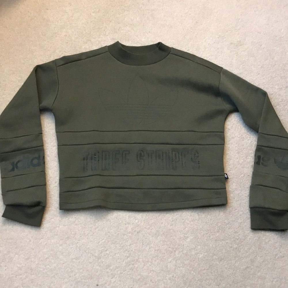 Adidas army green cropped sweater